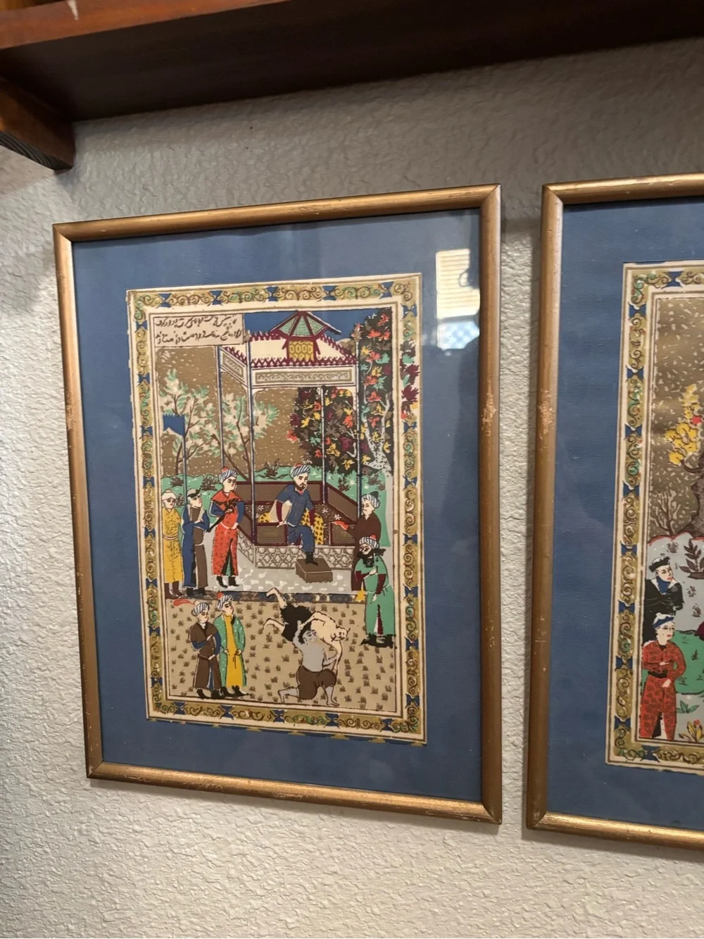 Framed Traditional Persian Art Print in Blue and Gold set of 3